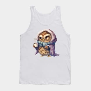 Chibi Owl Drinking Hot Chocolate Cute Baby Christmas Scarf Beanie Tank Top